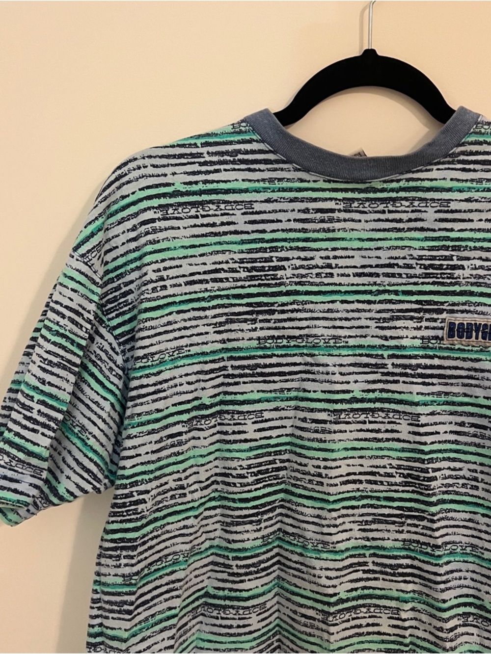 Vintage 1988 Body Glove Stripe Tee in Mint & Navy